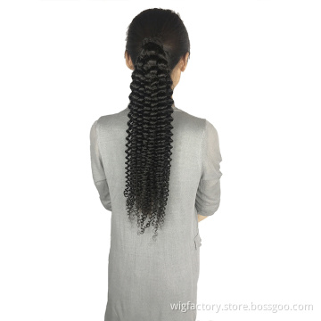 Manufacturer price wholesale kinky curly 100g/set can customize clip in ponytail human hair